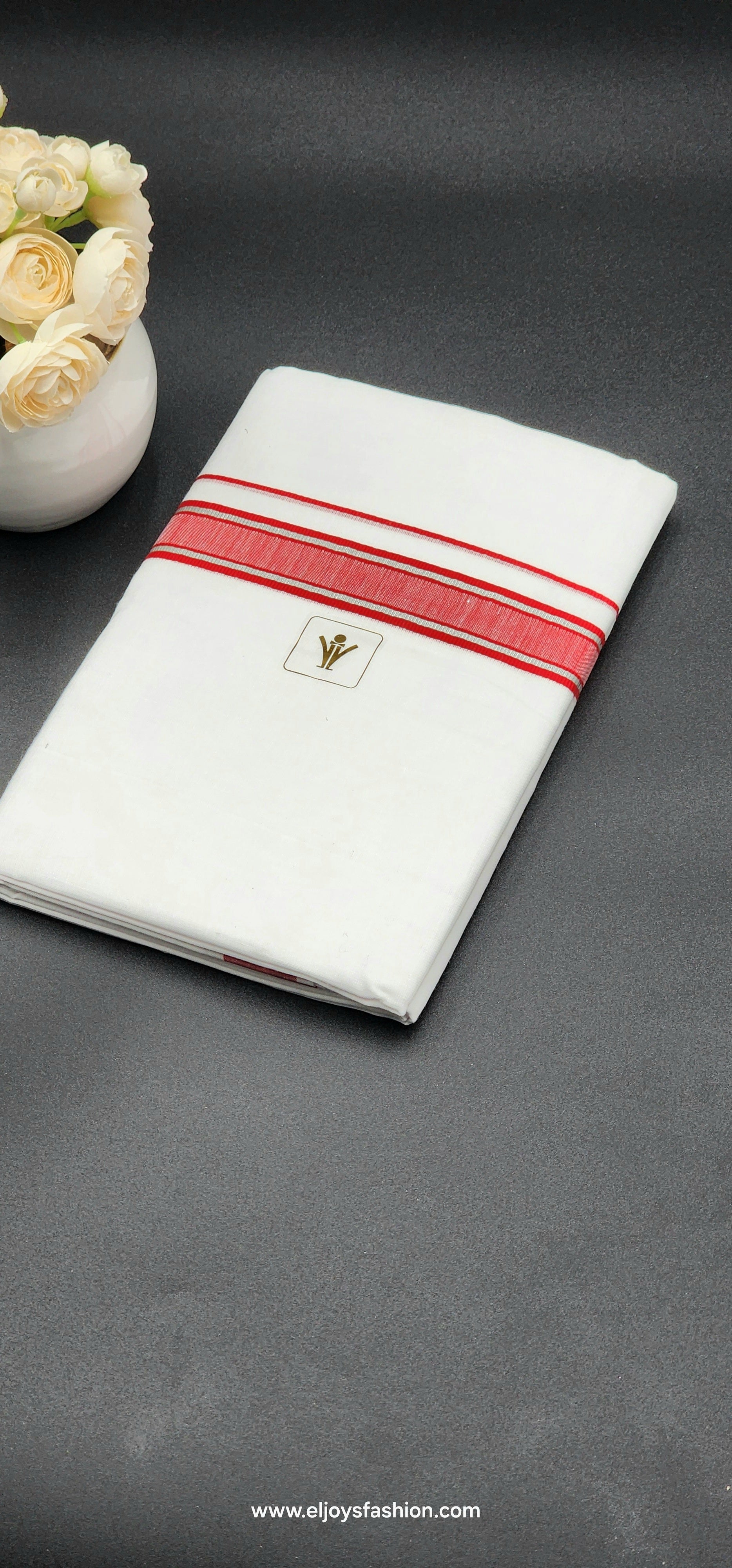 Ramraj Cotton Dhoti Red border Eljoys Fashion