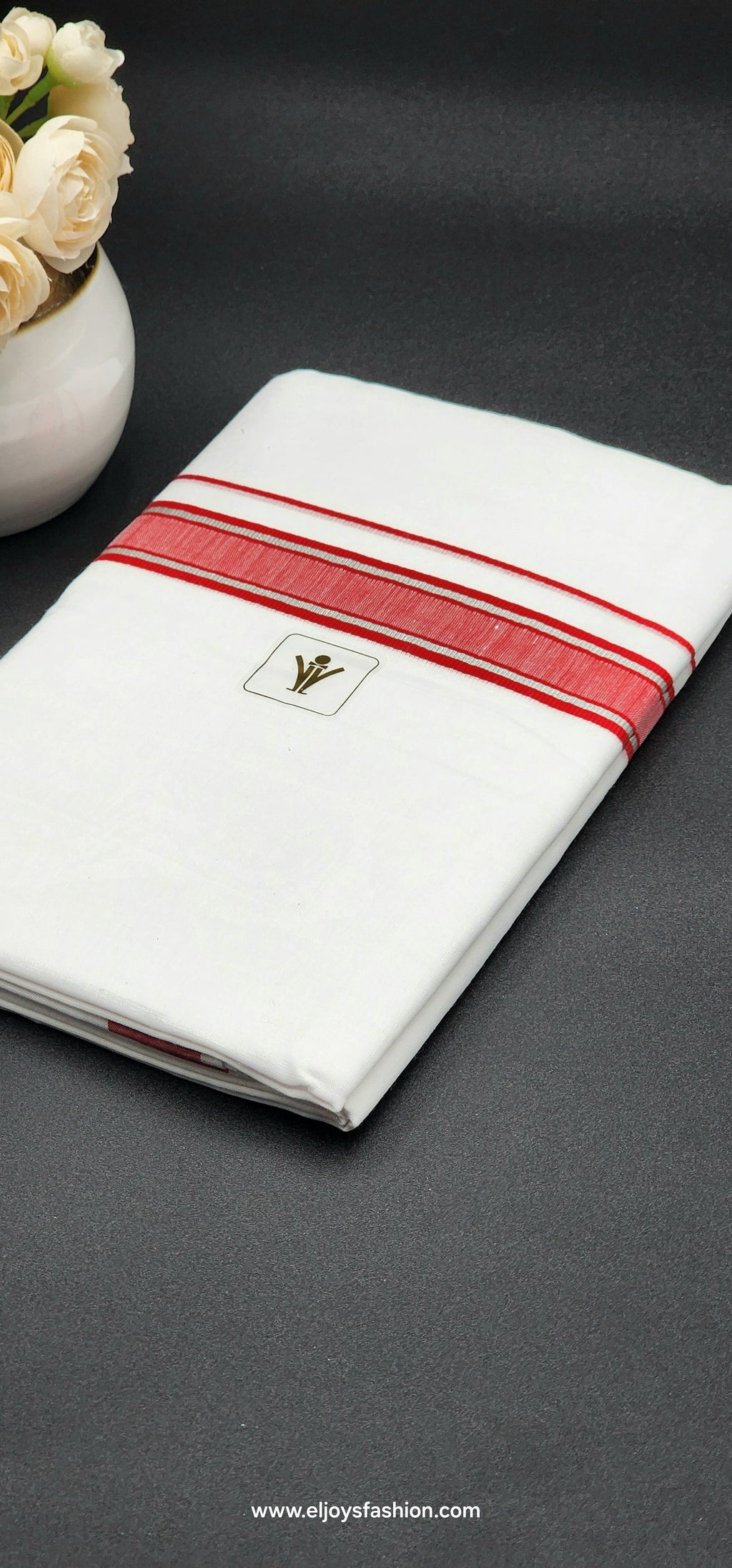 Ramraj Cotton Dhoti Red border Eljoys Fashion