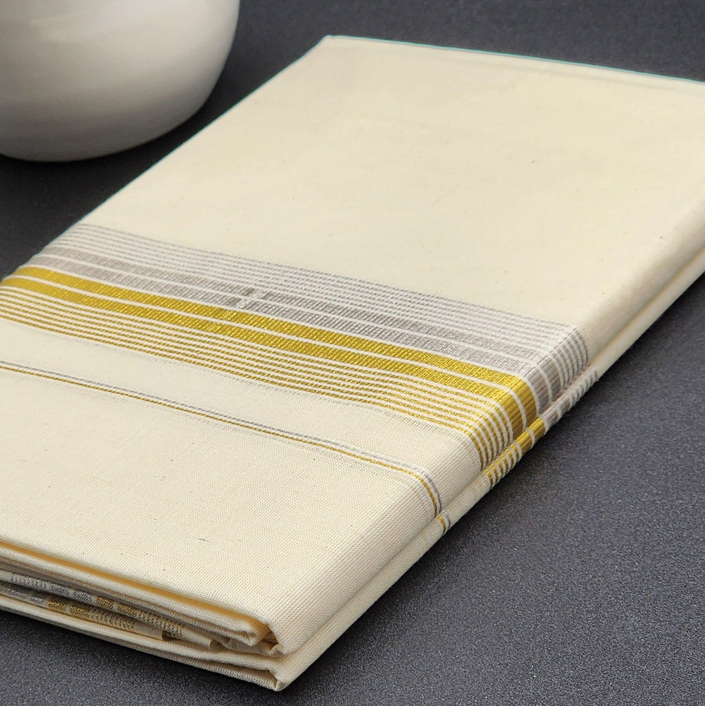 Dhoti Kerala traditional style Silver and Gold lining
