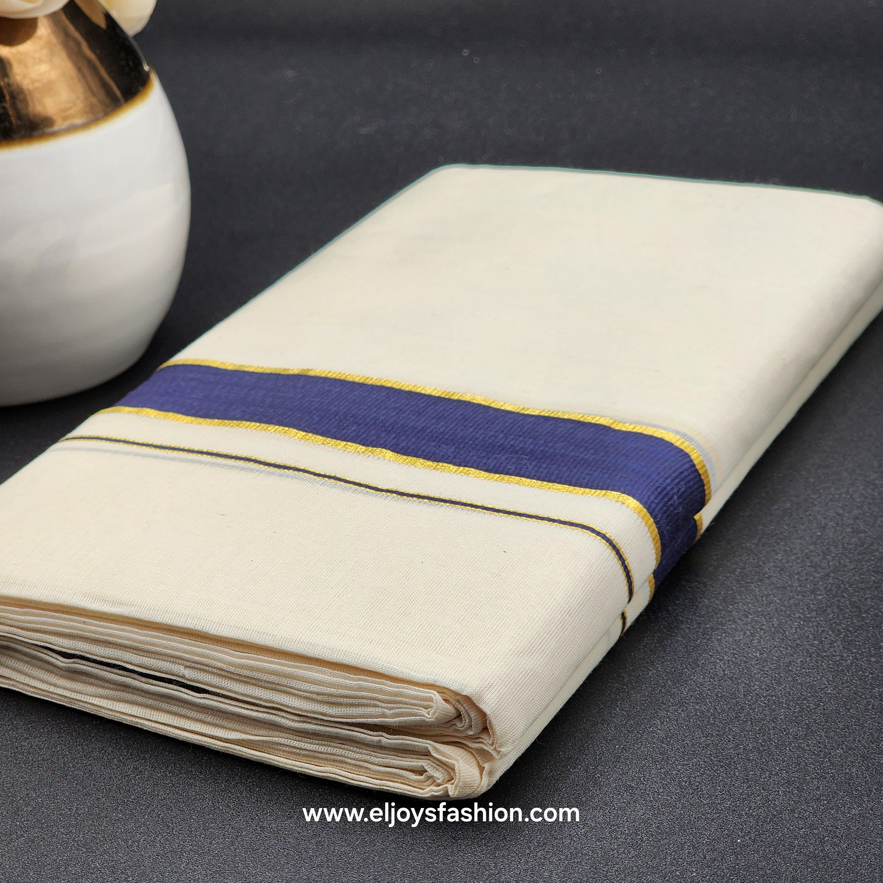 Dhoti Mundu South Indian traditional style with Violet and Gold border Eljoys Fashion