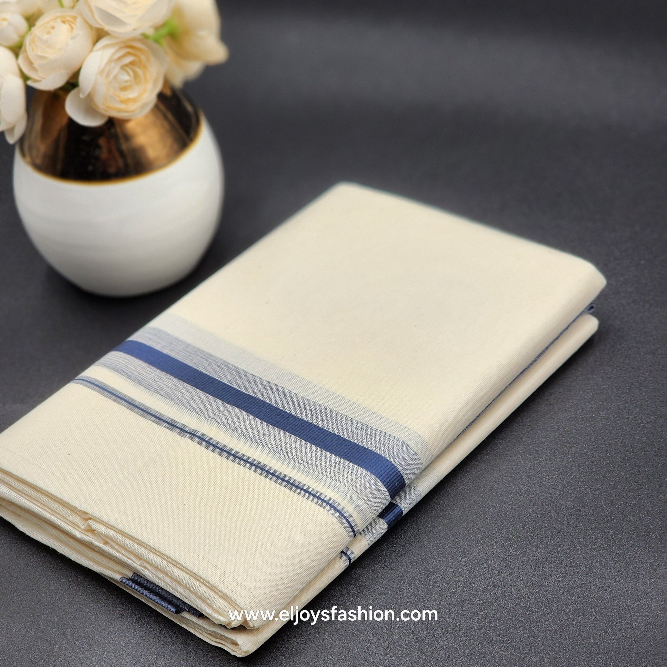 Dhoti Mundu South Indian traditional style with Dark blue and grey border Eljoys Fashion