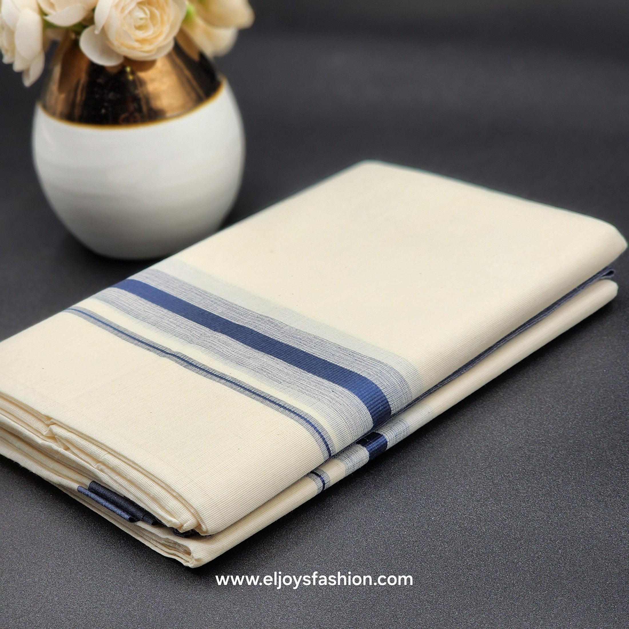 Dhoti Mundu South Indian traditional style with Dark blue and grey border Eljoys Fashion
