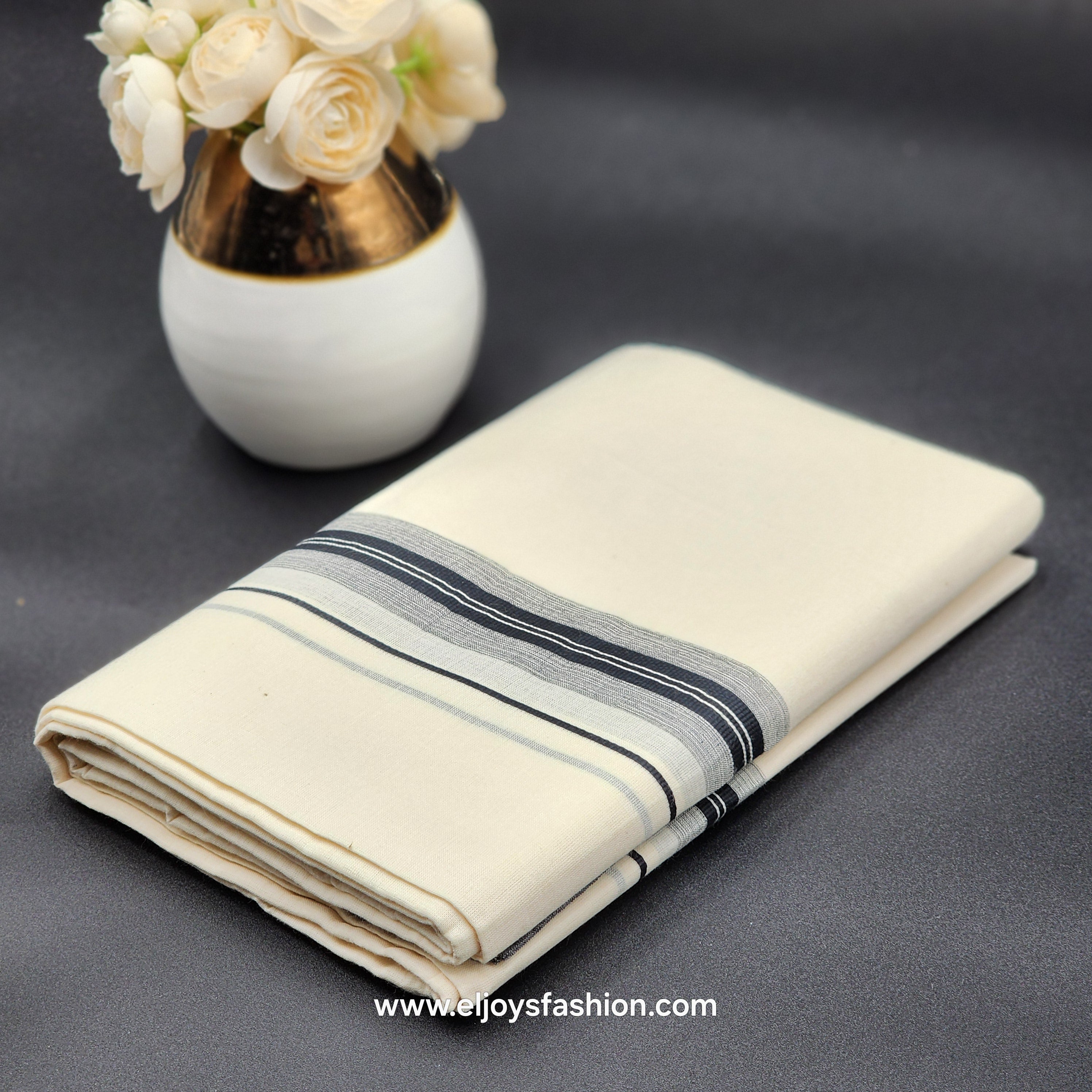 Dhoti Mundu South Indian traditional style with Grey,black and white line border Eljoys Fashion