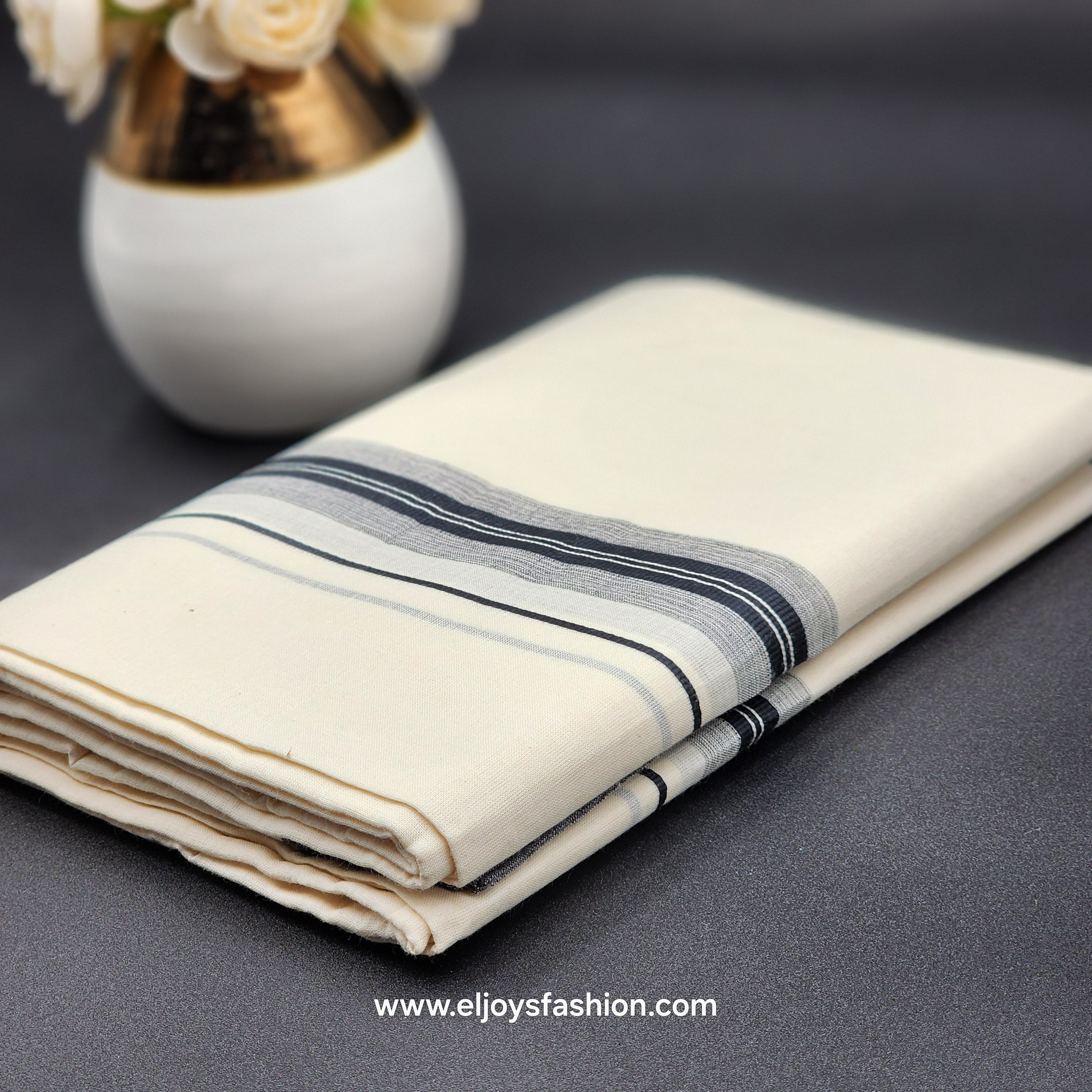 Dhoti Mundu South Indian traditional style with Grey,black and white line border Eljoys Fashion