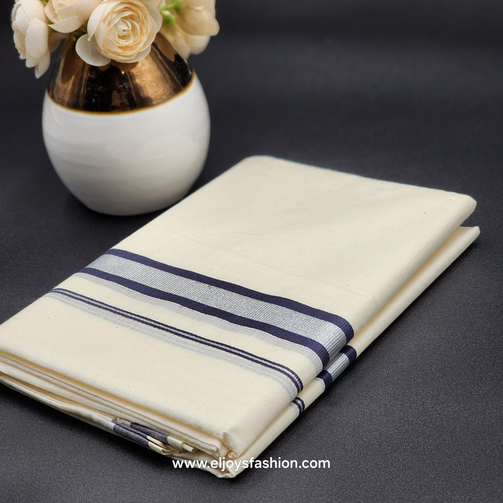 Dhoti Mundu South Indian traditional style with Black and silver border Eljoys Fashion
