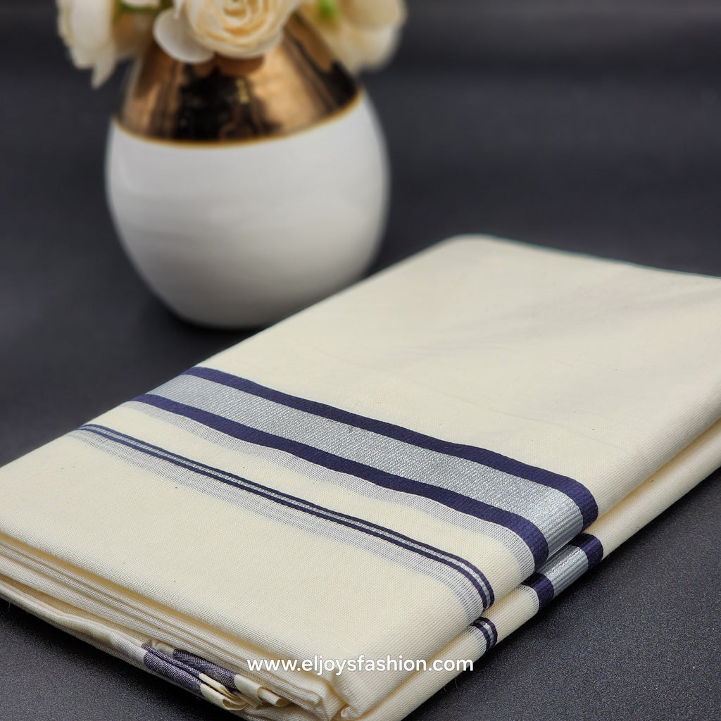 Dhoti Mundu South Indian traditional style with Black and silver border Eljoys Fashion