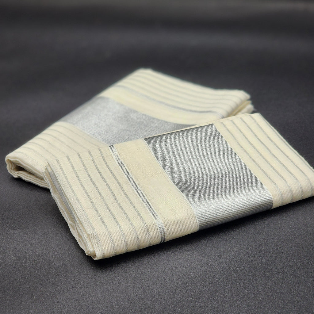Set Mundu Full body Silver line and Thick silver border Eljoys Fashion