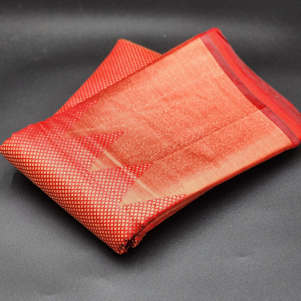 Brocade collection- red with golden border- temple design 1139 Eljoys Fashion