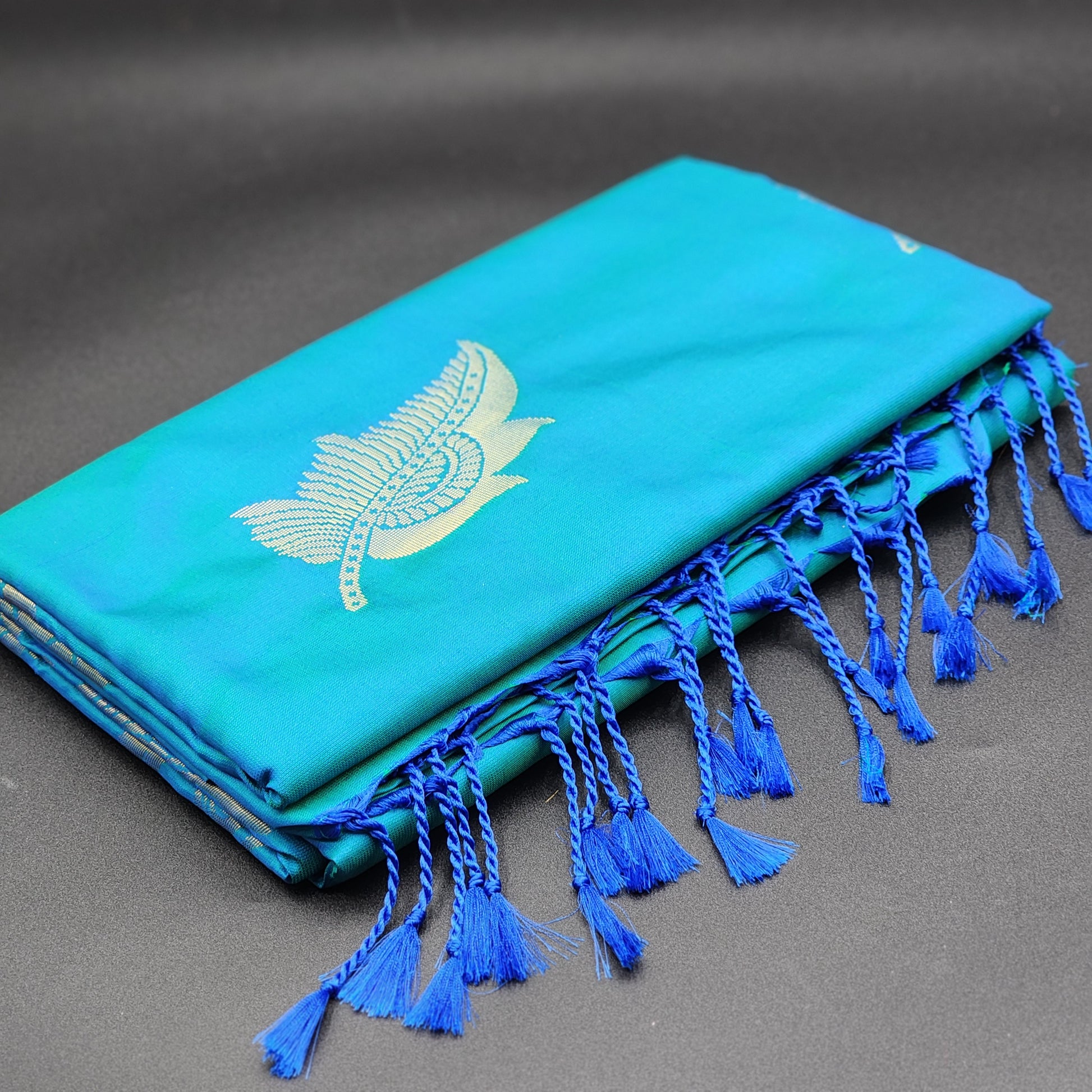 Tissue silk- bluish green saree with golden work- 1145 Eljoys Fashion