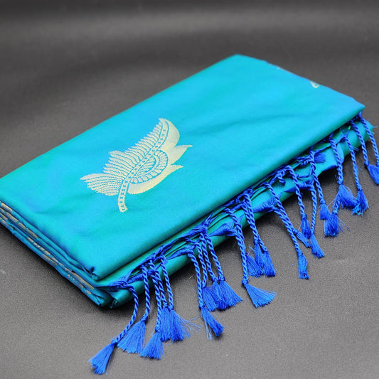 Tissue silk- bluish green saree with golden work- 1145 Eljoys Fashion