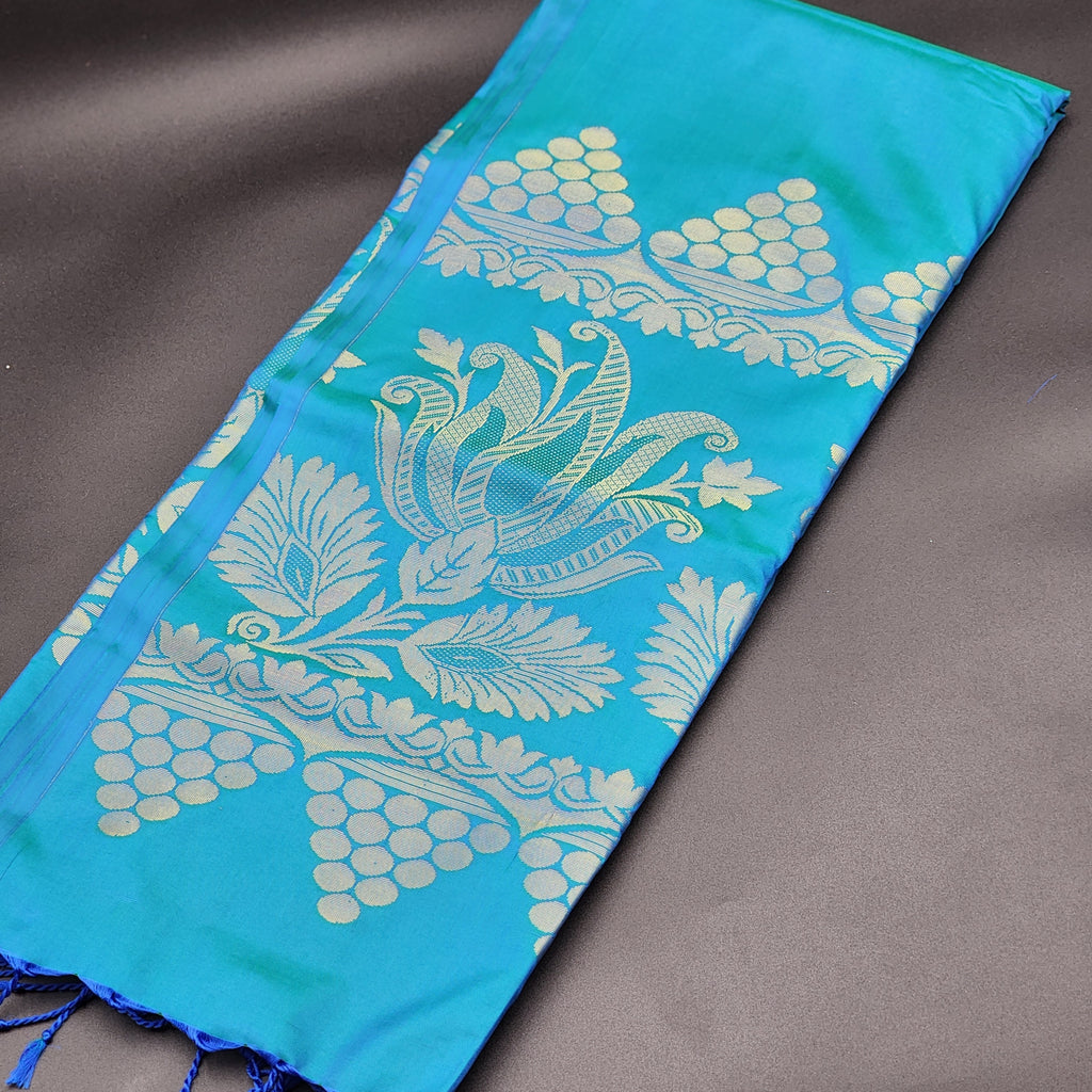 Tissue silk- bluish green saree with golden work- 1145 Eljoys Fashion