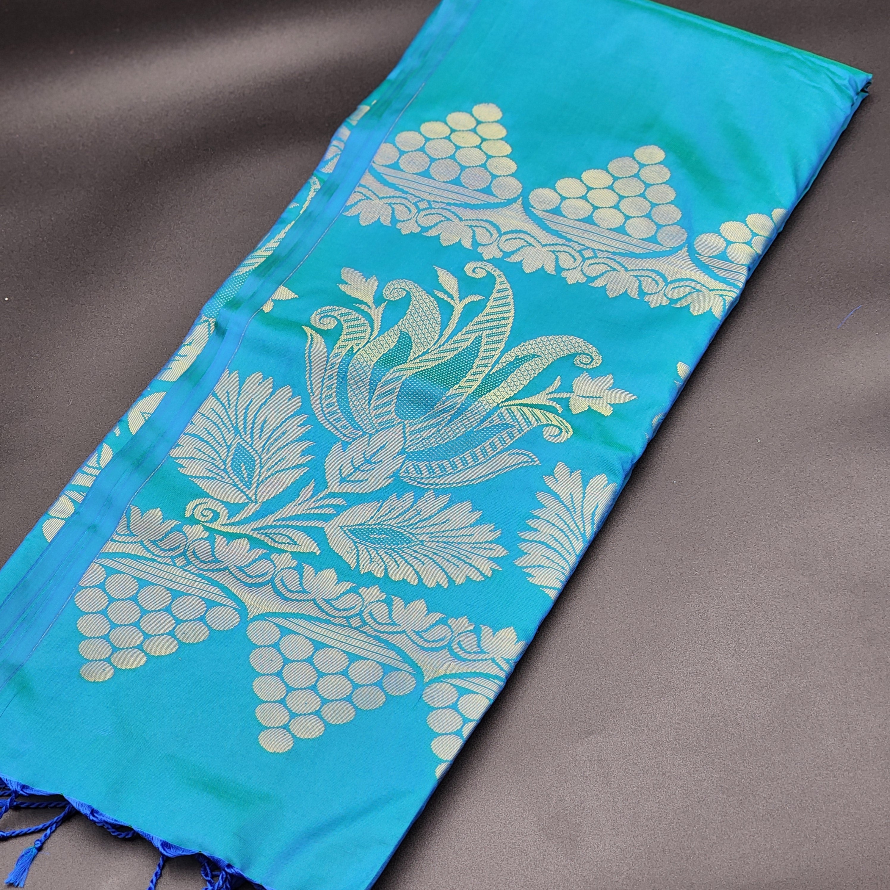 Tissue silk- bluish green saree with golden work- 1145 Eljoys Fashion