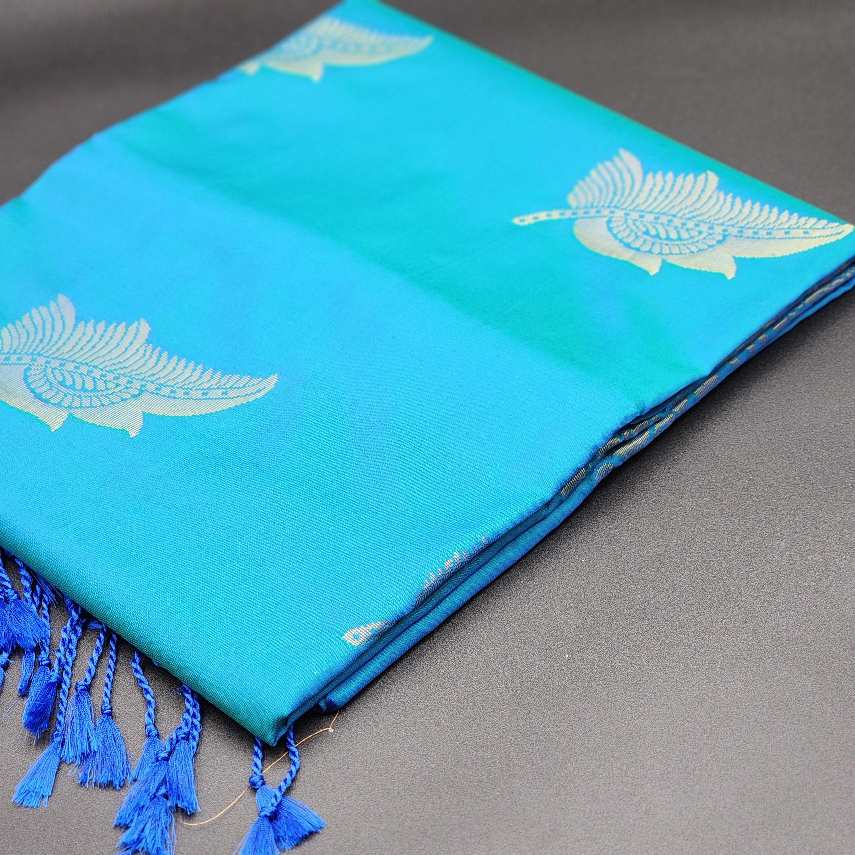 Tissue silk- bluish green saree with golden work- 1145 Eljoys Fashion