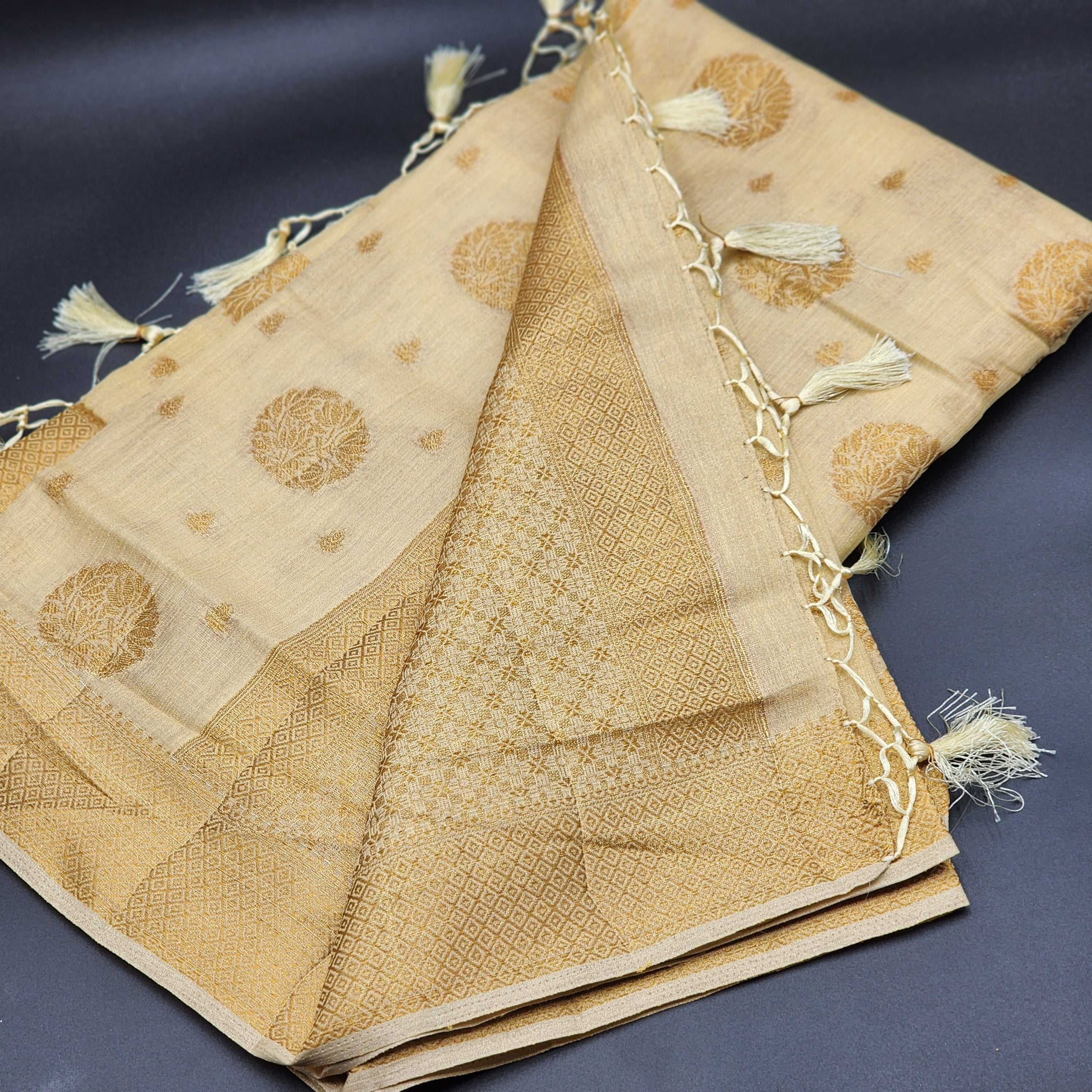 Tissue silk- golden saree with golden pattern-1147 Eljoys Fashion