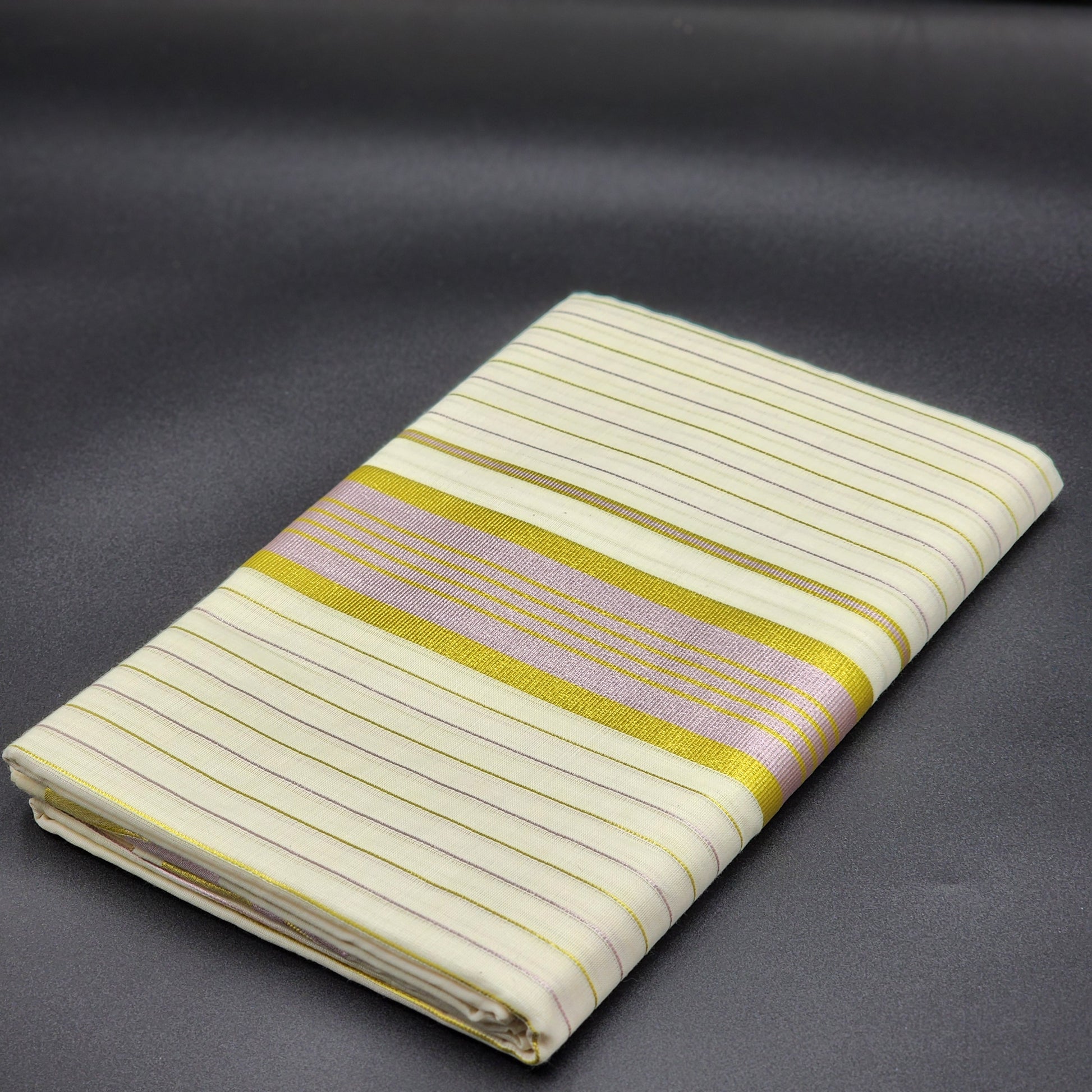 Traditional Kerala Saree with Full Body Goldish green and Lavender lines Eljoys Fashion