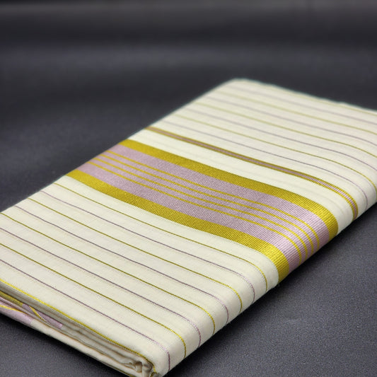 Traditional Kerala Saree with Full Body Goldish green and Lavender lines Eljoys Fashion