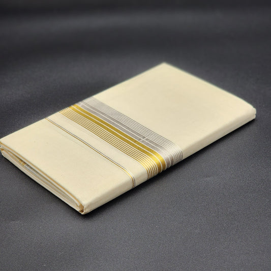 Dhoti Mundu Kerala style Multi Gold line and Silver Border Eljoys Fashion