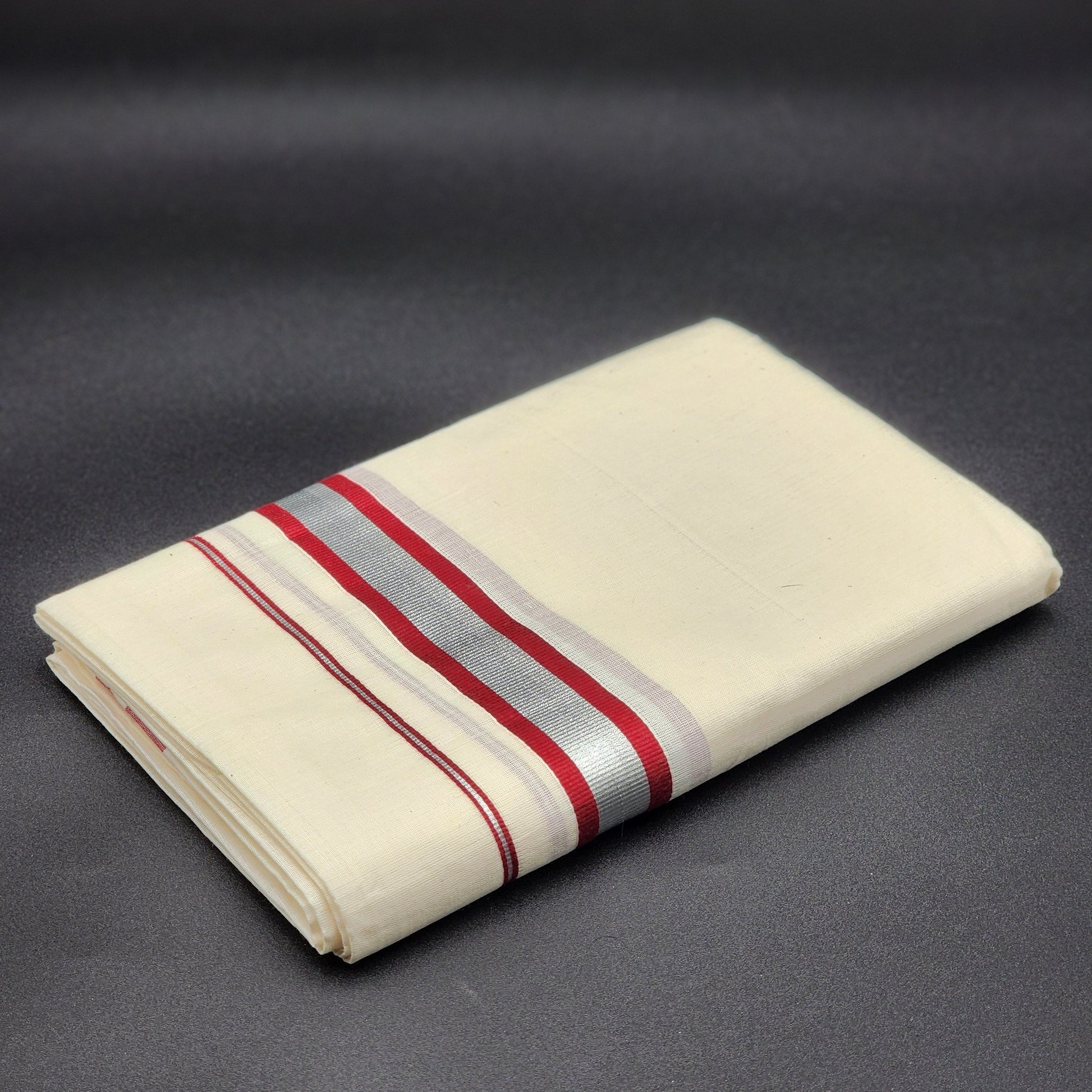 Dhoti Mundu South Indian traditional style with cherry and silver border Eljoys Fashion
