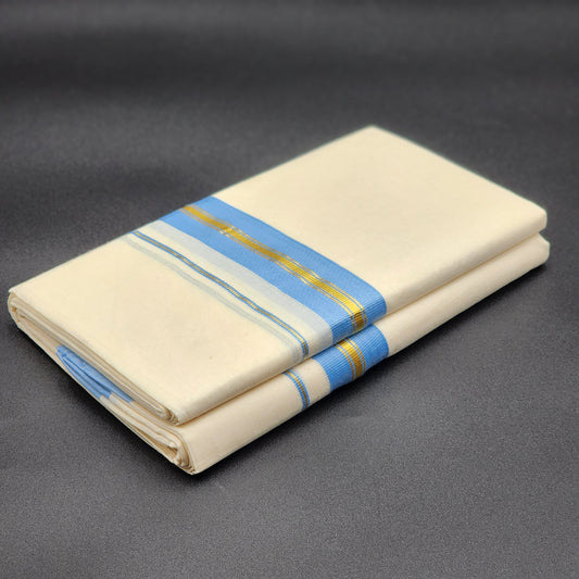 Dhoti in Sky blue and Gold border Eljoys Fashion