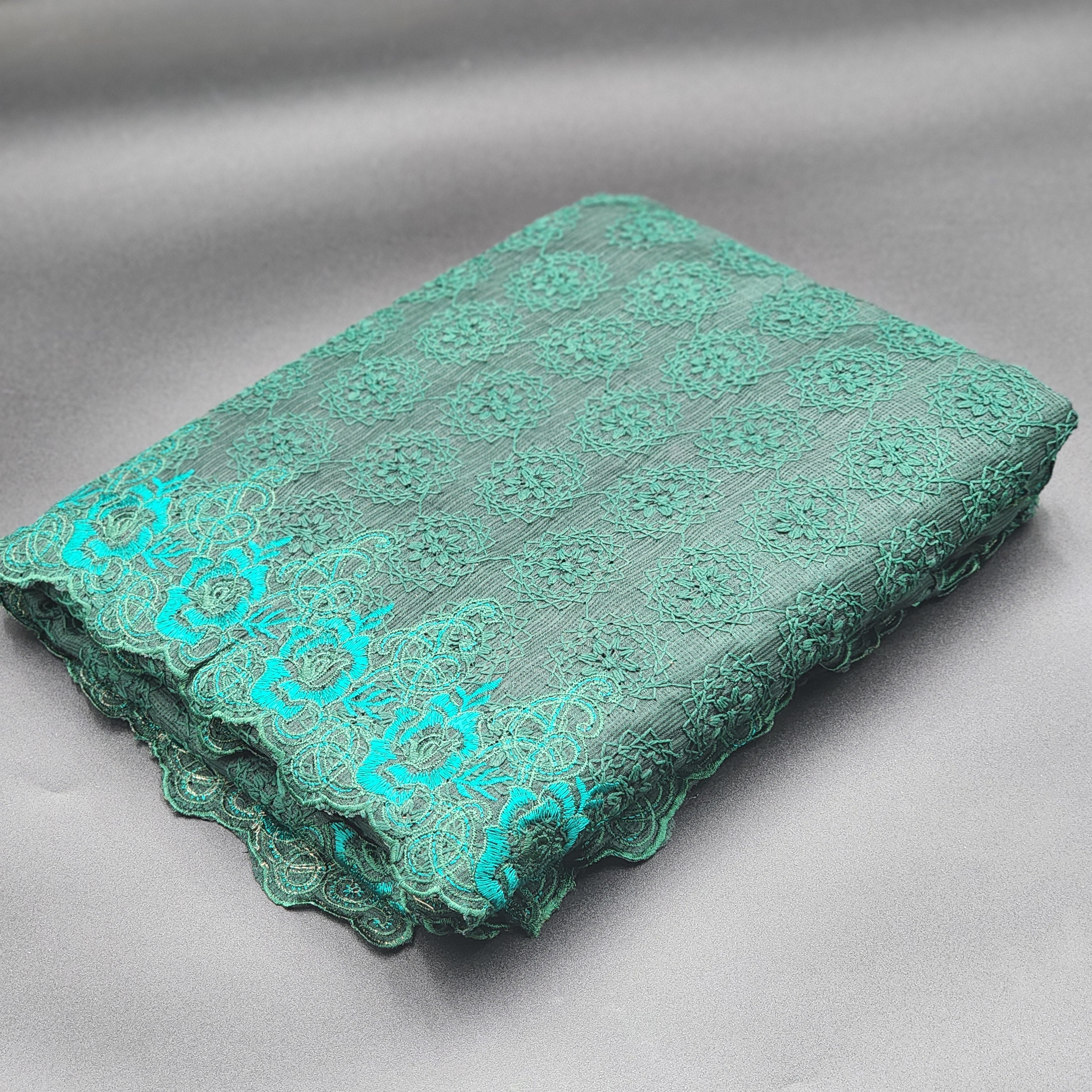 Saree -dark green full body embroidery with blouse piece 1154 Eljoys Fashion