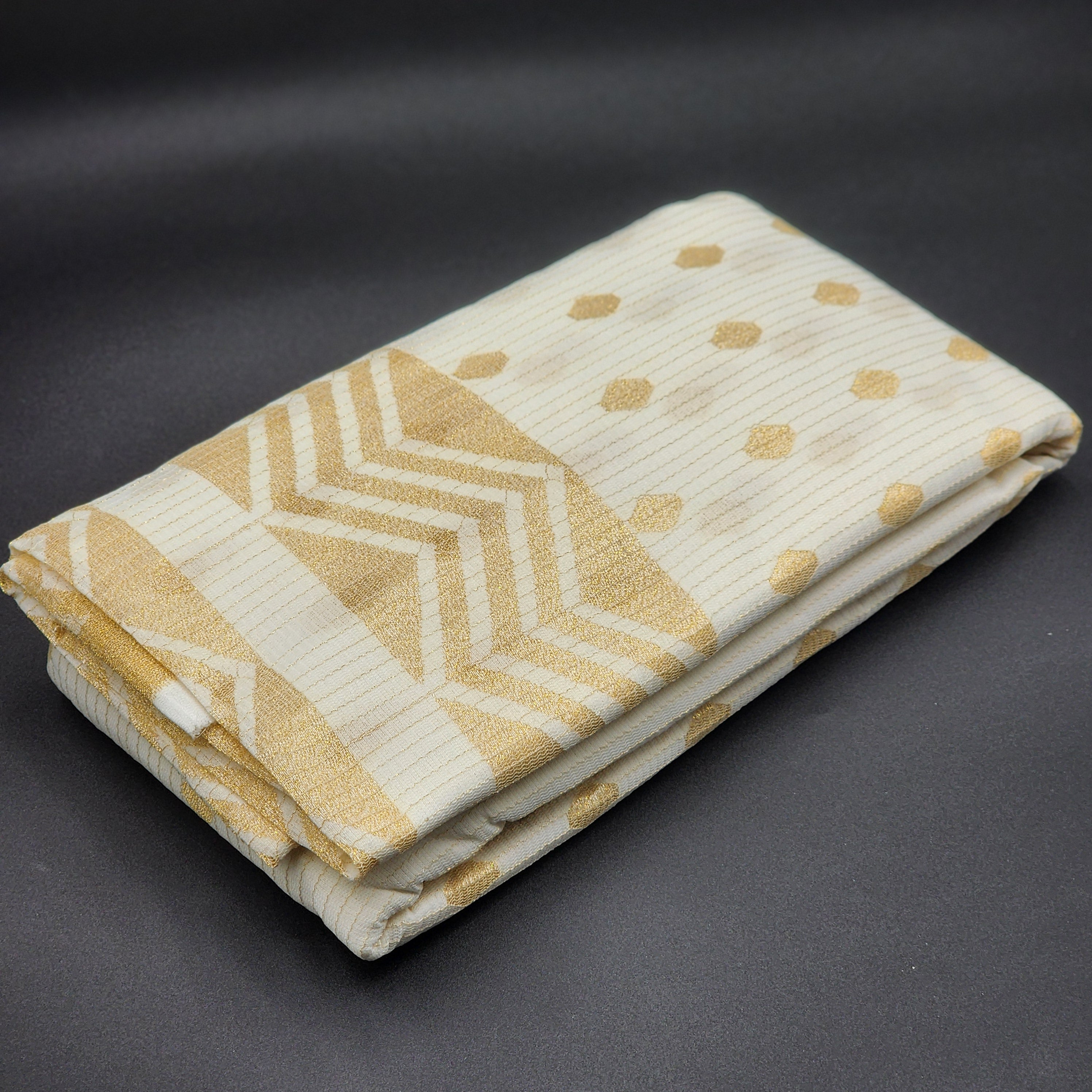 Blended Linen Tissue Silk cream and golden Saree with Golden stripes Geometric pattern 1164 Eljoys Fashion