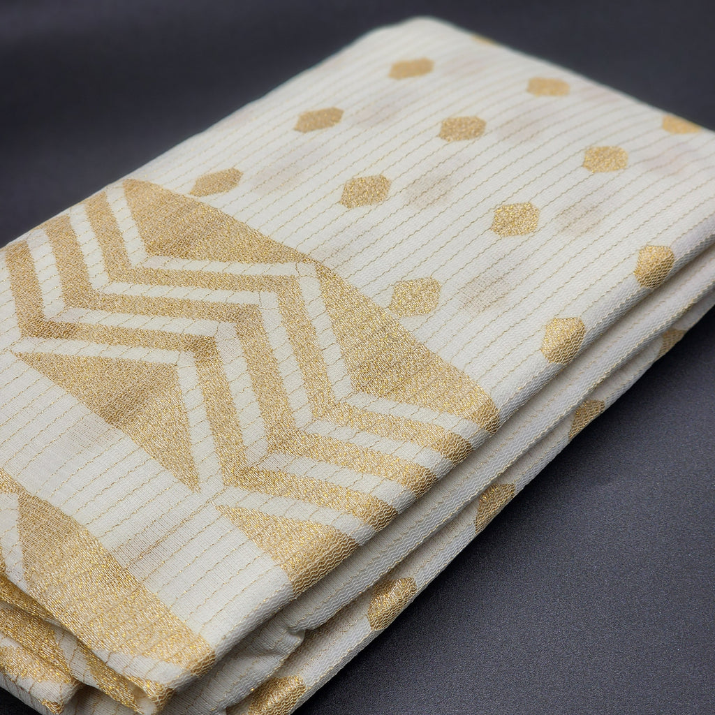Blended Linen Tissue Silk cream and golden Saree with Golden stripes Geometric pattern 1164 Eljoys Fashion