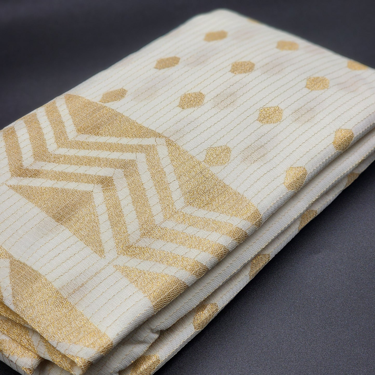 Blended Linen Tissue Silk cream and golden Saree with Golden stripes Geometric pattern 1164 Eljoys Fashion