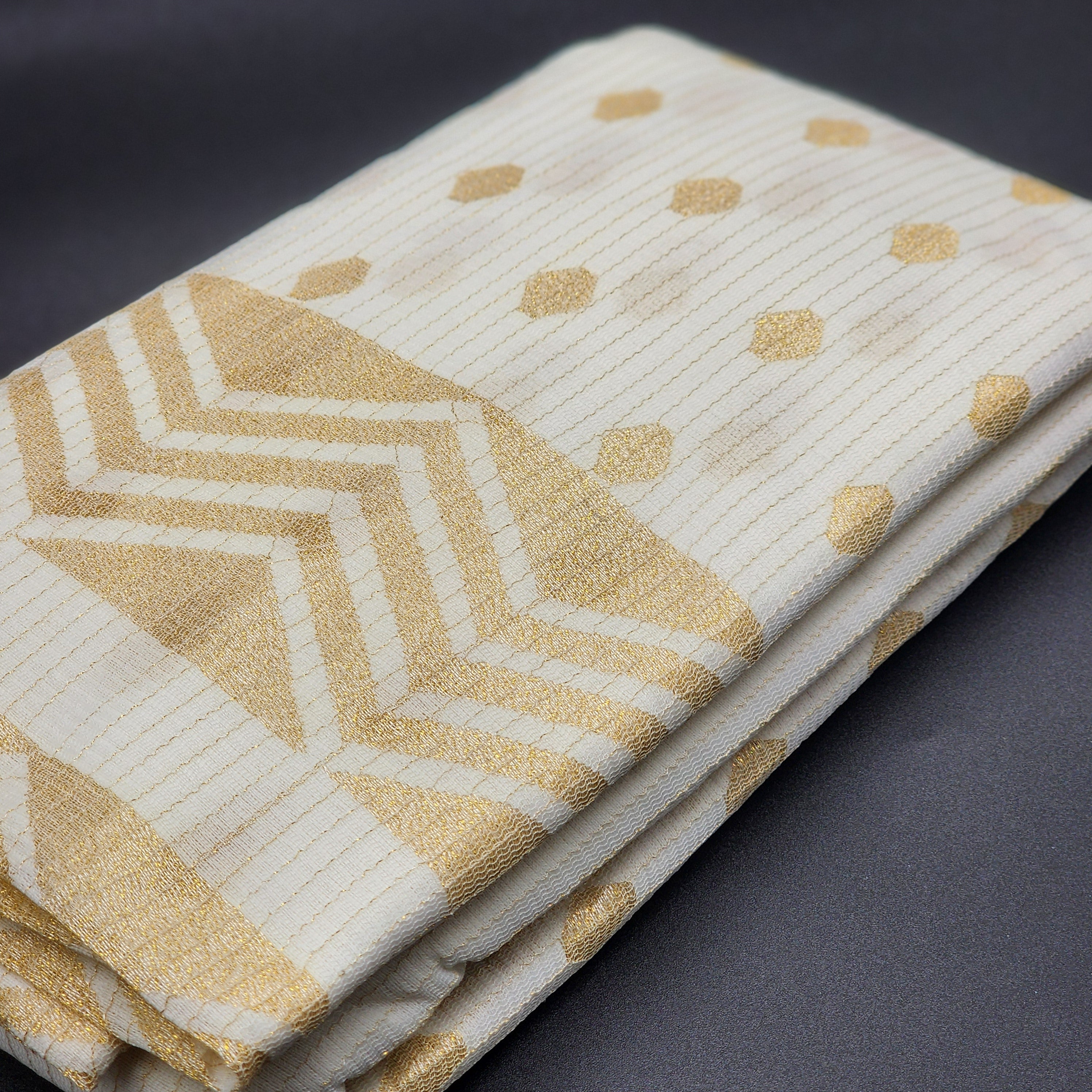 Blended Linen Tissue Silk cream and golden Saree with Golden stripes Geometric pattern 1164 Eljoys Fashion
