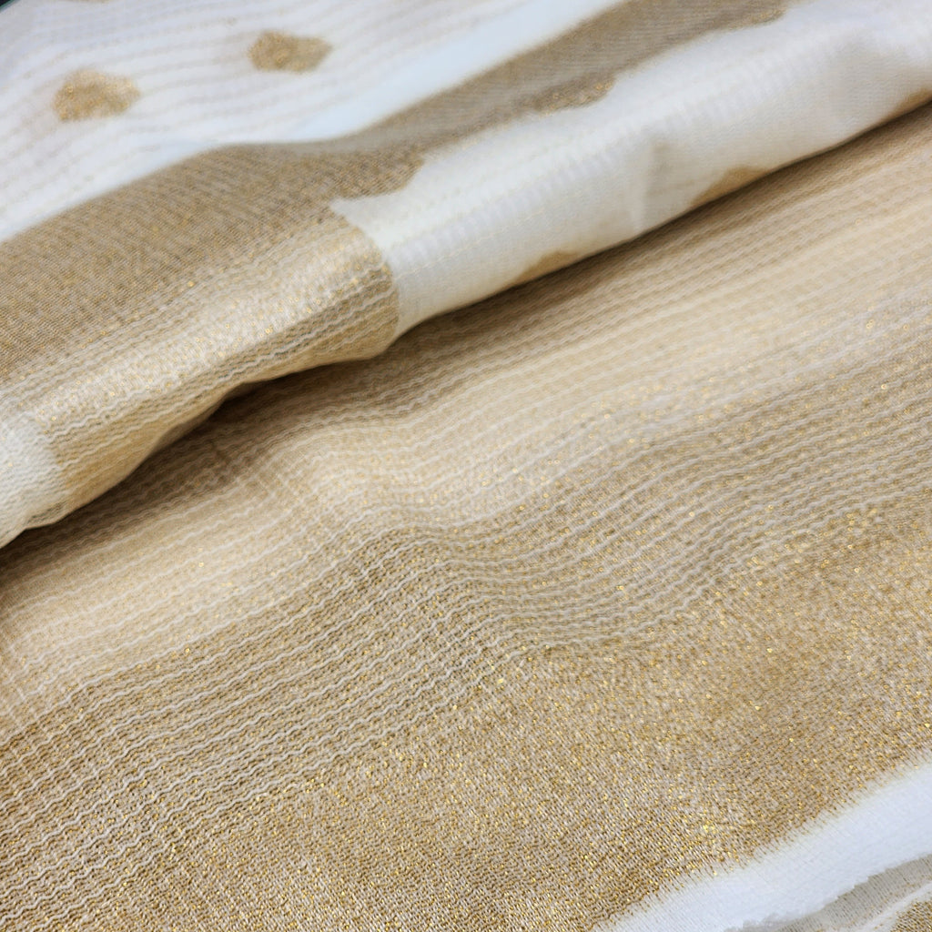 Blended Linen Tissue Silk cream and golden Saree with Golden stripes Geometric pattern 1164 Eljoys Fashion
