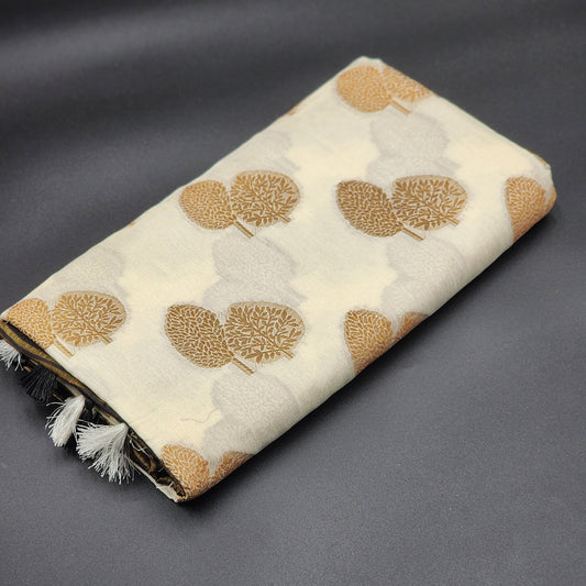 Tissue Silk Saree with Contrast Black border -Full body double leaf Motif 1158