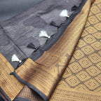Tissue Silk Saree with Contrast Black border -Full body double leaf Motif 1158