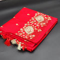 Tussar Silk Cut work Saree in Red Floral Embroidery 1163 Eljoys Fashion