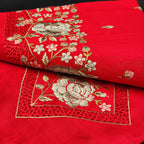 Tussar Silk Cut work Saree in Red Floral Embroidery 1163 Eljoys Fashion