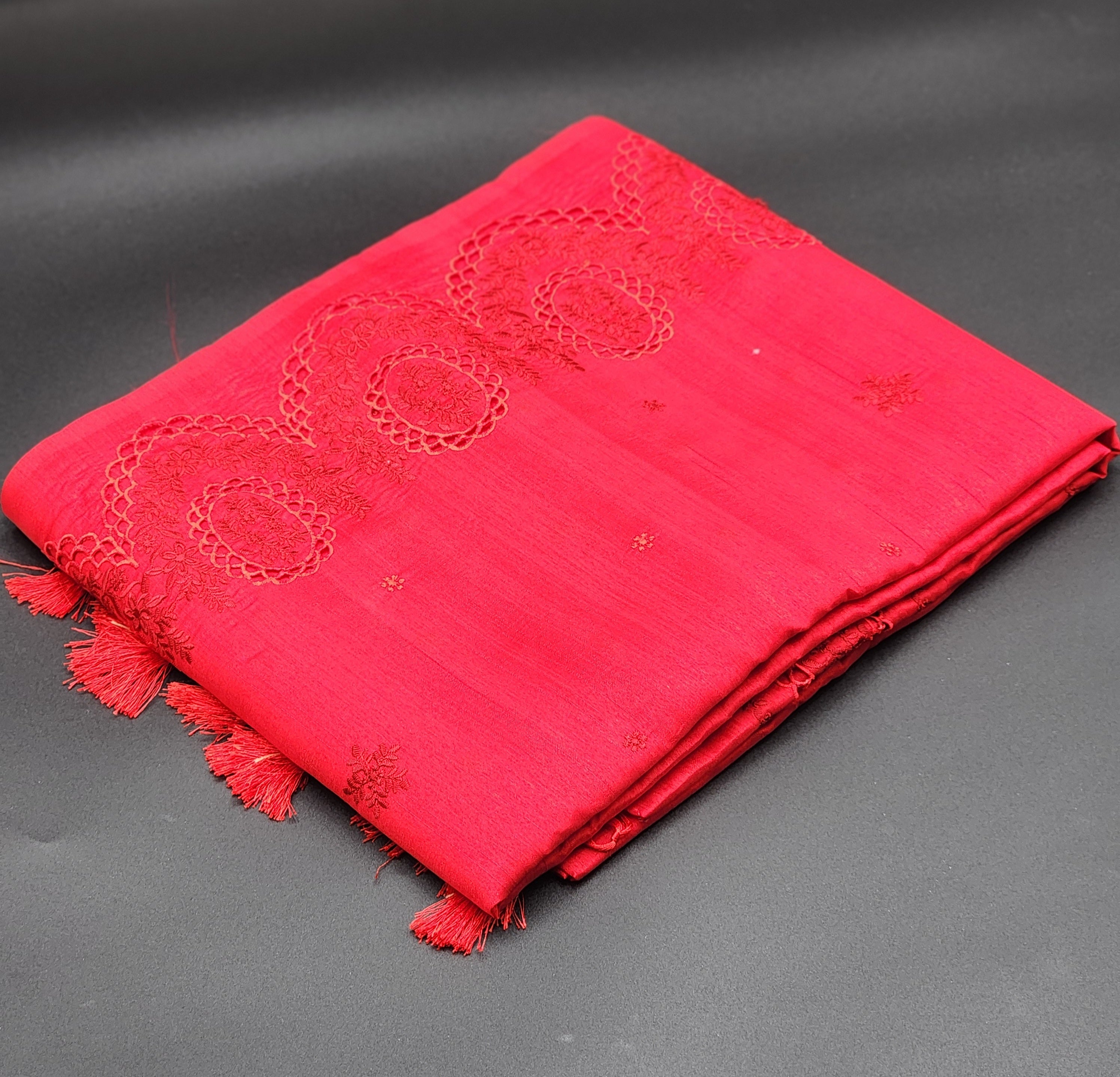 Mataka Silk saree in Red with cut work and embroidery 1161 Eljoys Fashion
