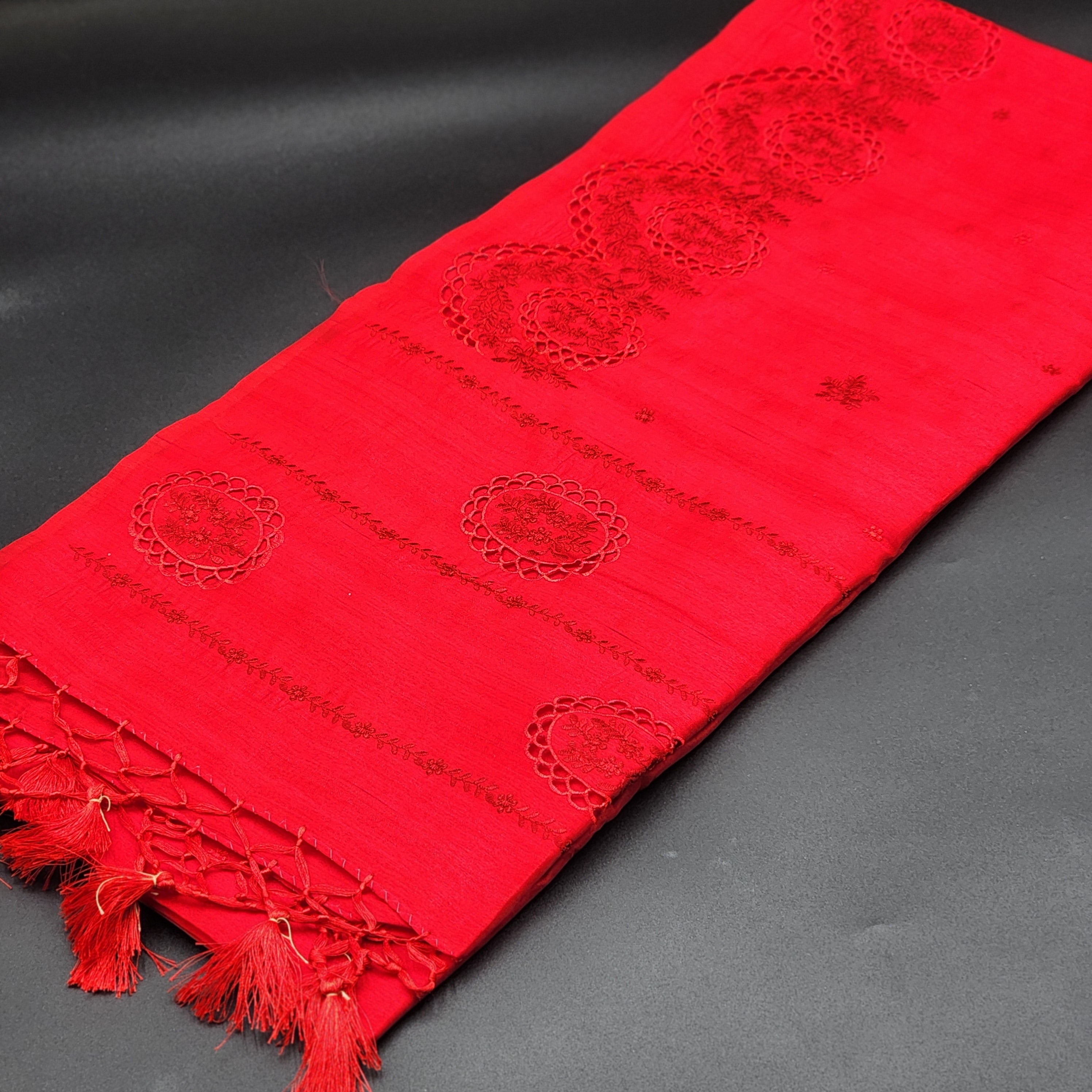Mataka Silk saree in Red with cut work and embroidery 1161 Eljoys Fashion
