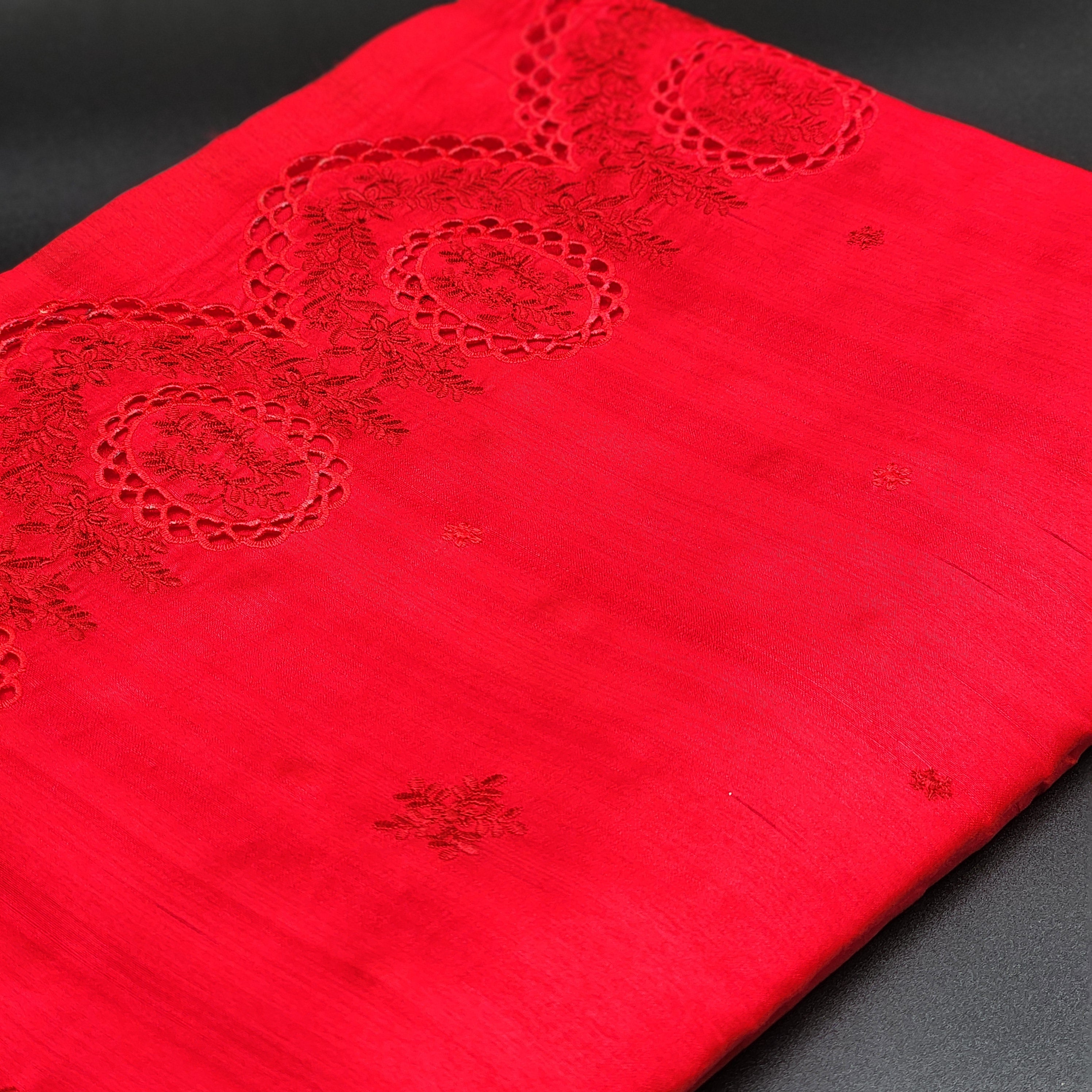 Mataka Silk saree in Red with cut work and embroidery 1161 Eljoys Fashion