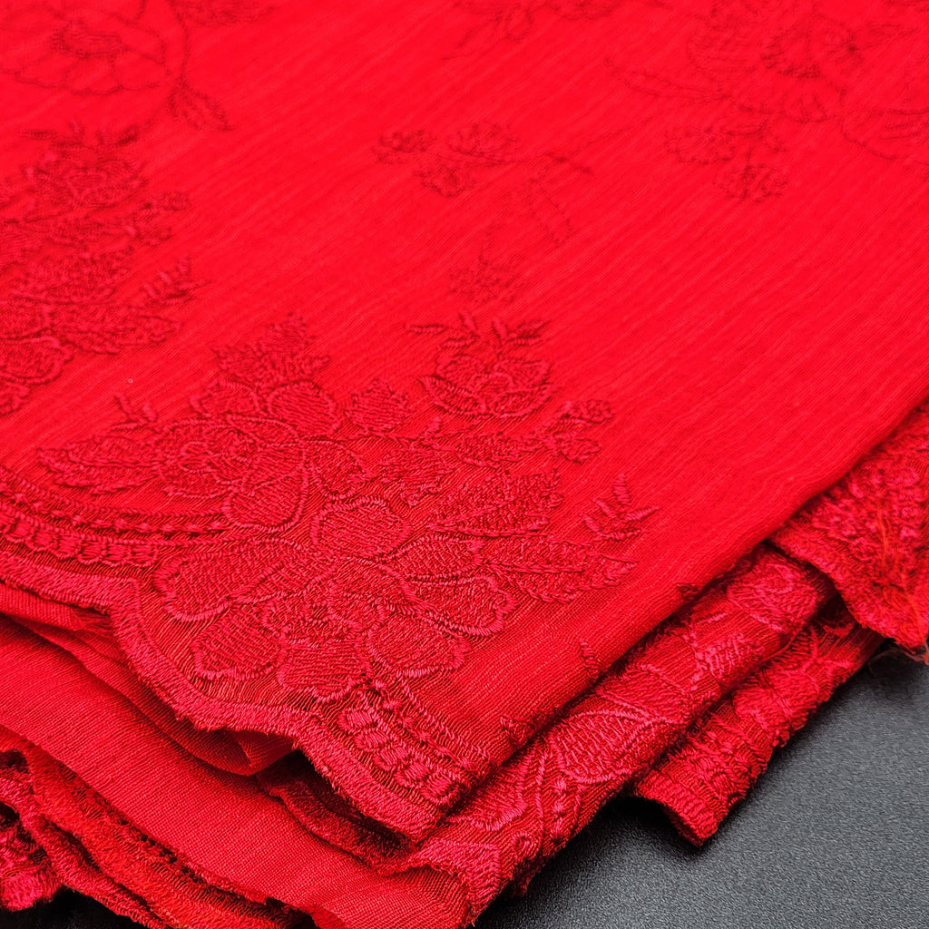Sheer Organza in Red with scallop border and embroidery 1160 Eljoys Fashion