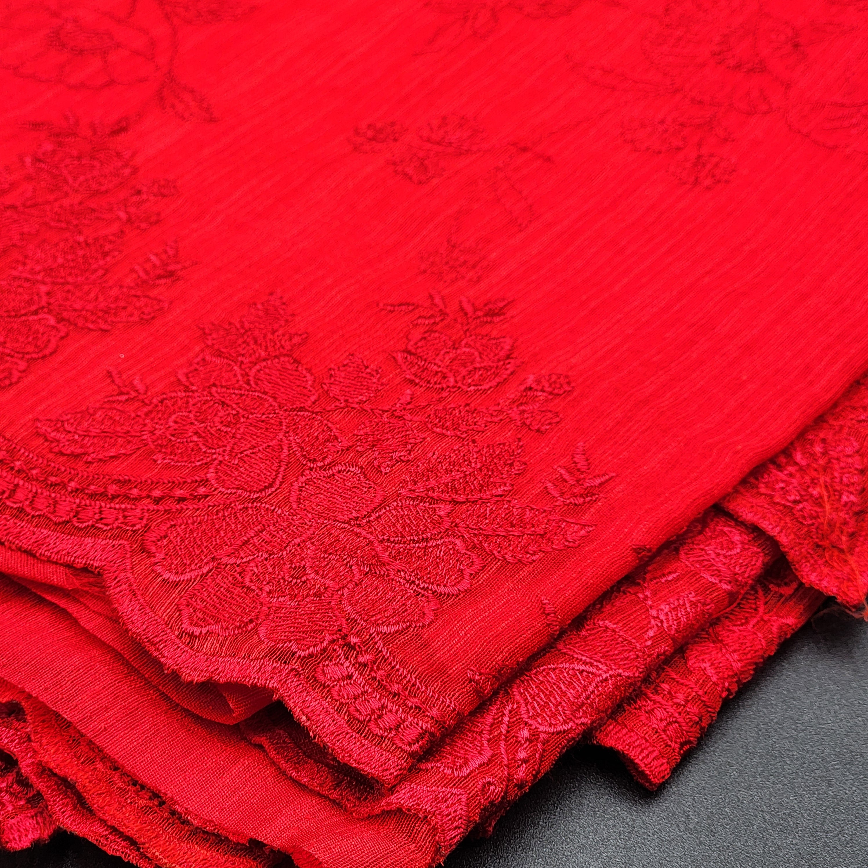 Sheer Organza in Red with scallop border and embroidery 1160 Eljoys Fashion