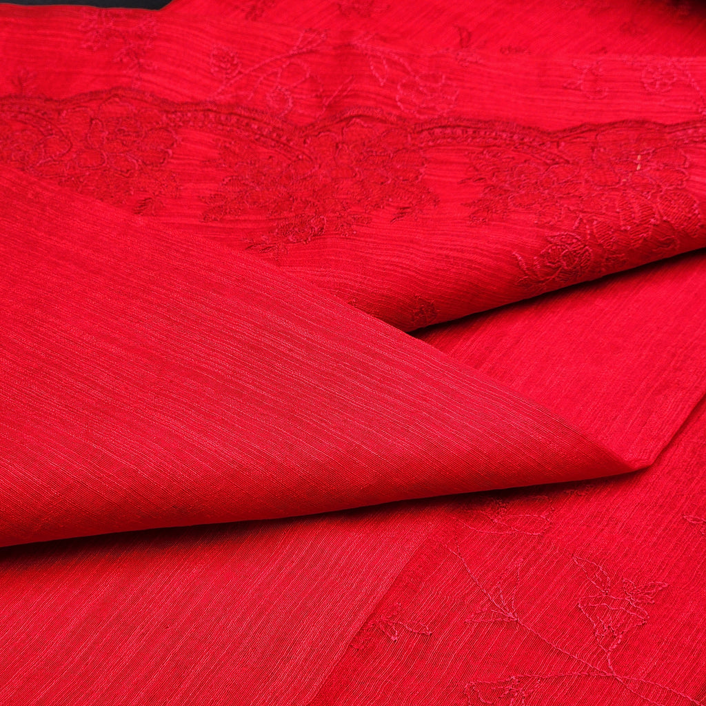Sheer Organza in Red with scallop border and embroidery 1160 Eljoys Fashion