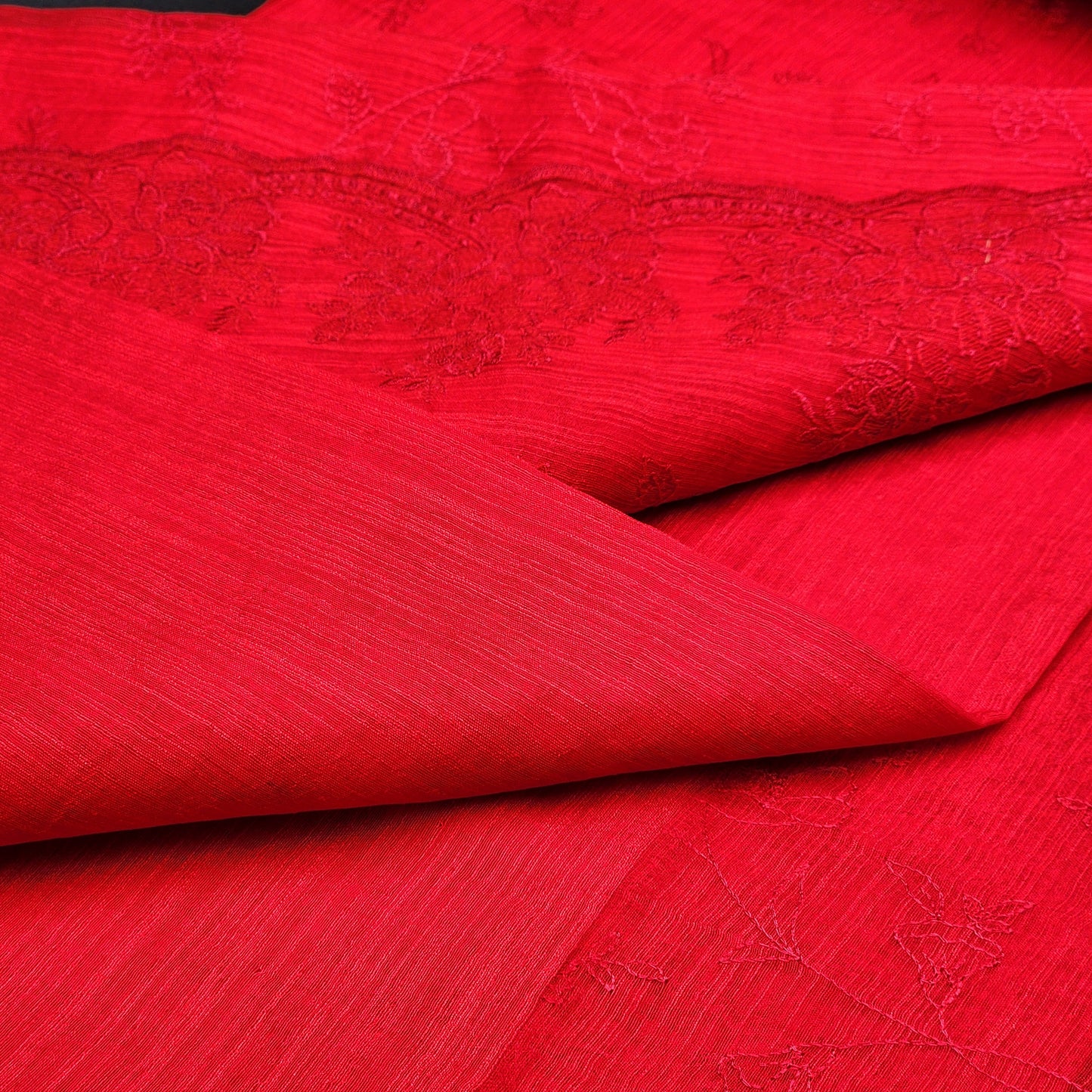 Sheer Organza in Red with scallop border and embroidery 1160 Eljoys Fashion