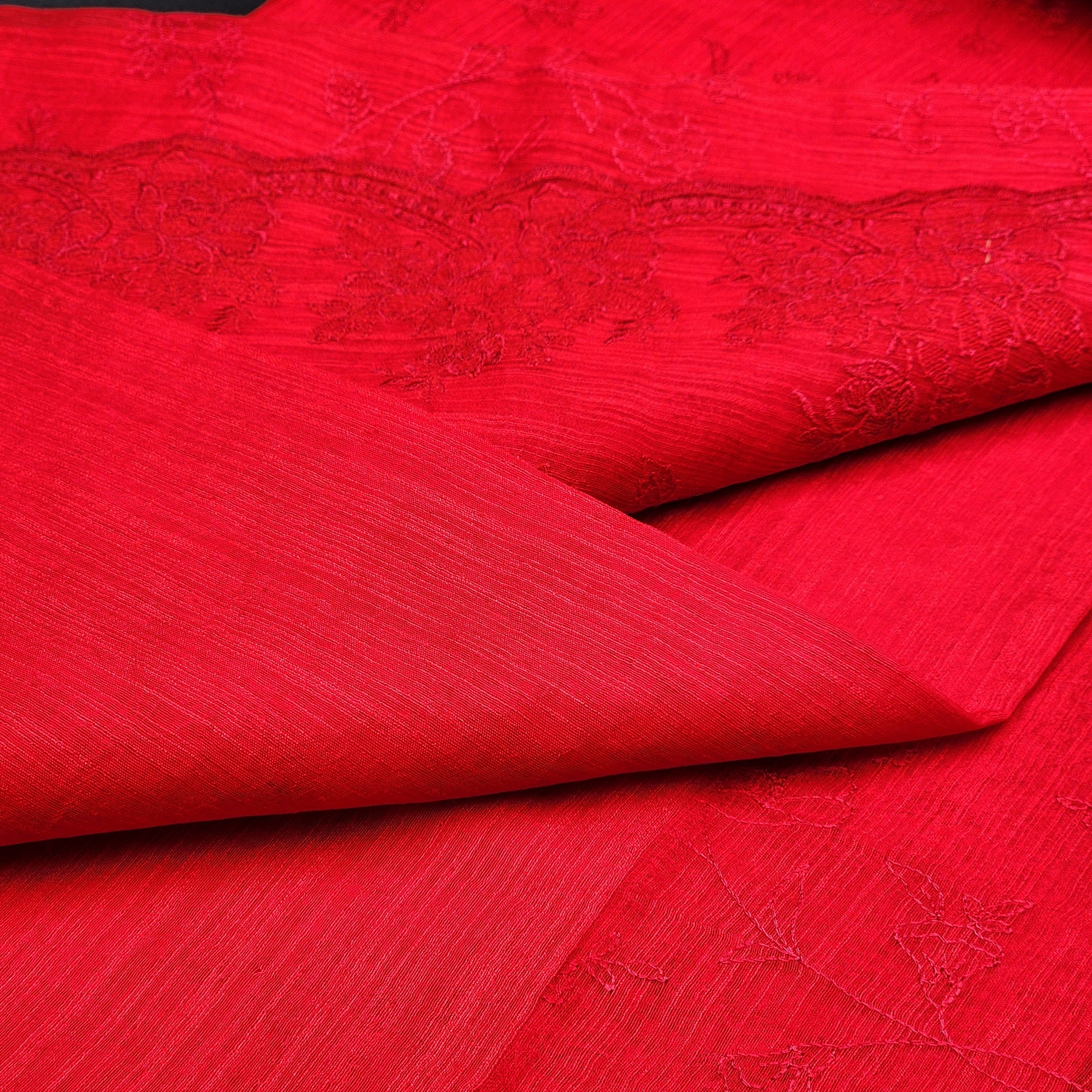 Sheer Organza in Red with scallop border and embroidery 1160 Eljoys Fashion