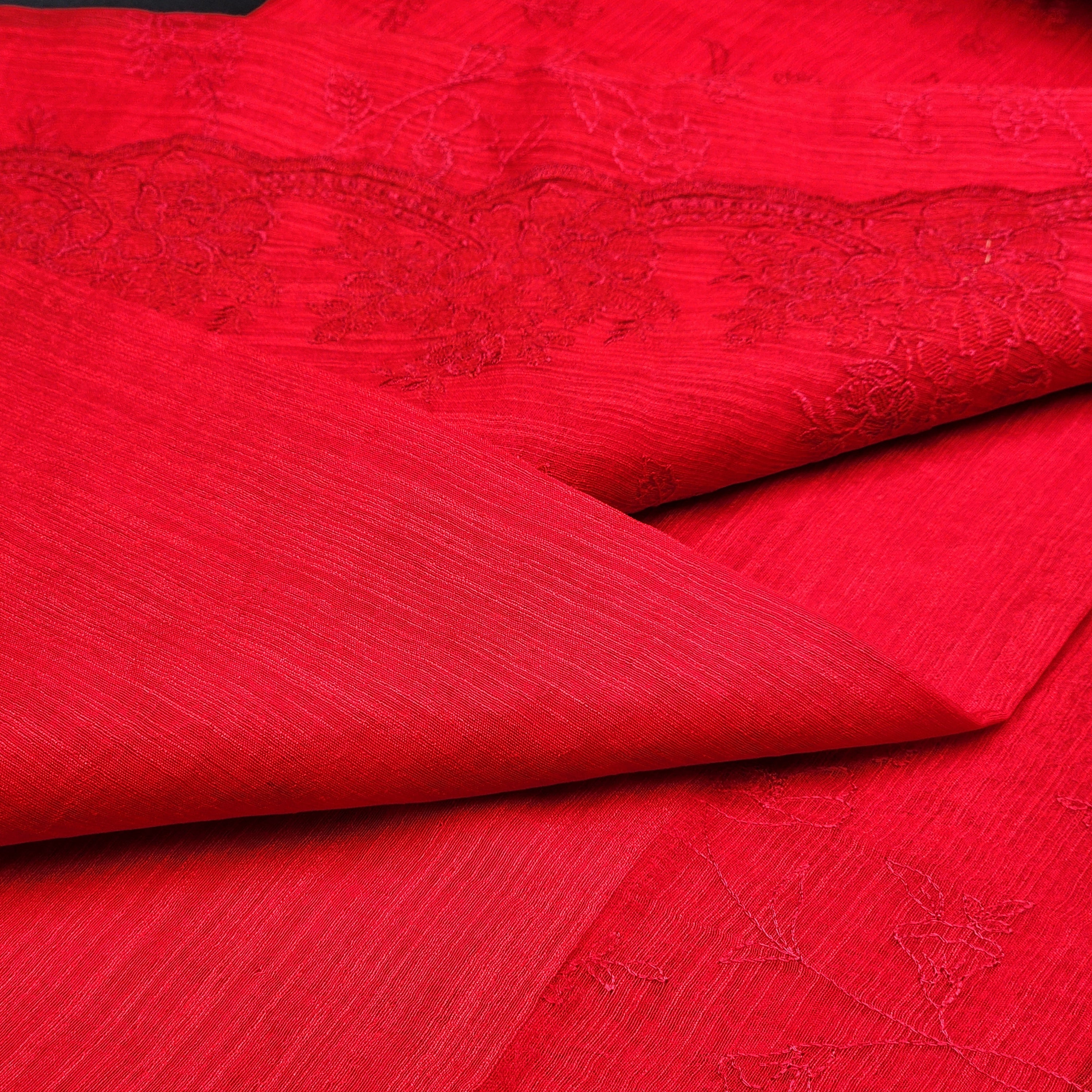 Sheer Organza in Red with scallop border and embroidery 1160 Eljoys Fashion