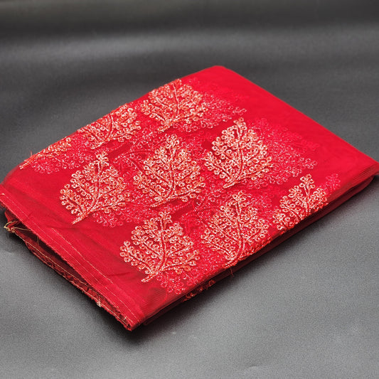 Net Saree in Burgundy with Silver red embroidery 1163 Eljoys Fashion