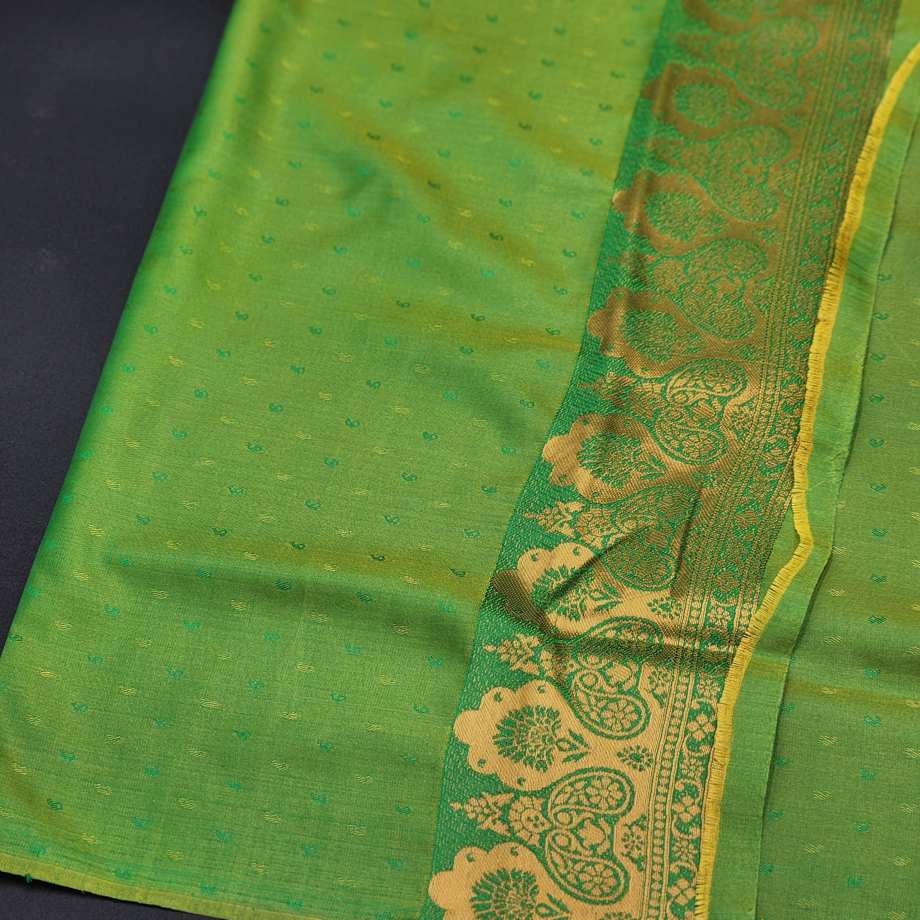Saree - Yellow Banarasi Silk Handloom Saree with Green floral motifs and Tassels -1171 Eljoys Fashion