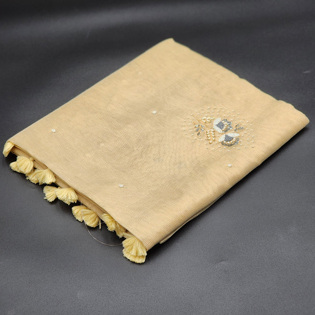 Tissue Saree with Antique Gold and silver toned -beads and stone floral design -1172 Eljoys Fashion