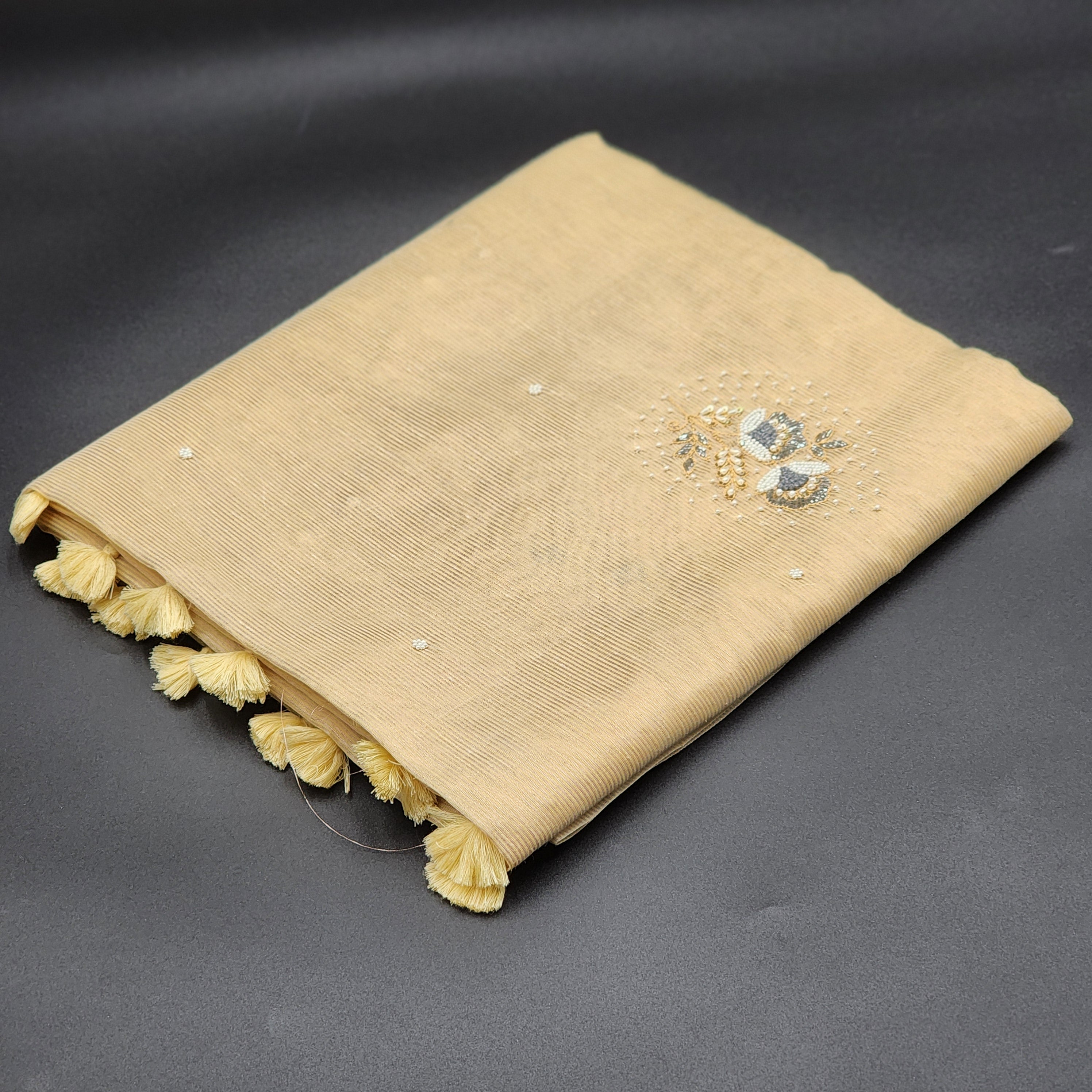 Tissue Saree with Antique Gold and silver toned -beads and stone floral design -1172 Eljoys Fashion