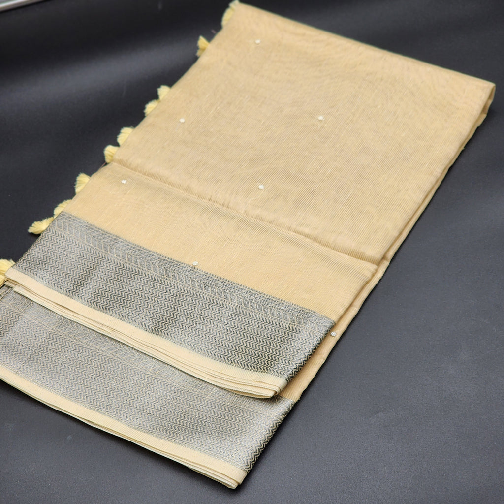 Tissue Saree with Antique Gold and silver toned -beads and stone floral design -1172 Eljoys Fashion
