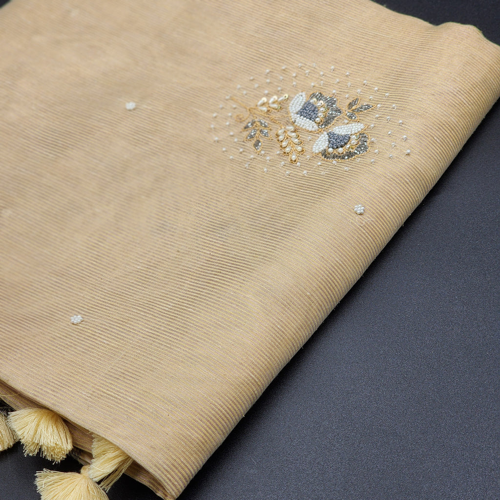 Tissue Saree with Antique Gold and silver toned -beads and stone floral design -1172 Eljoys Fashion