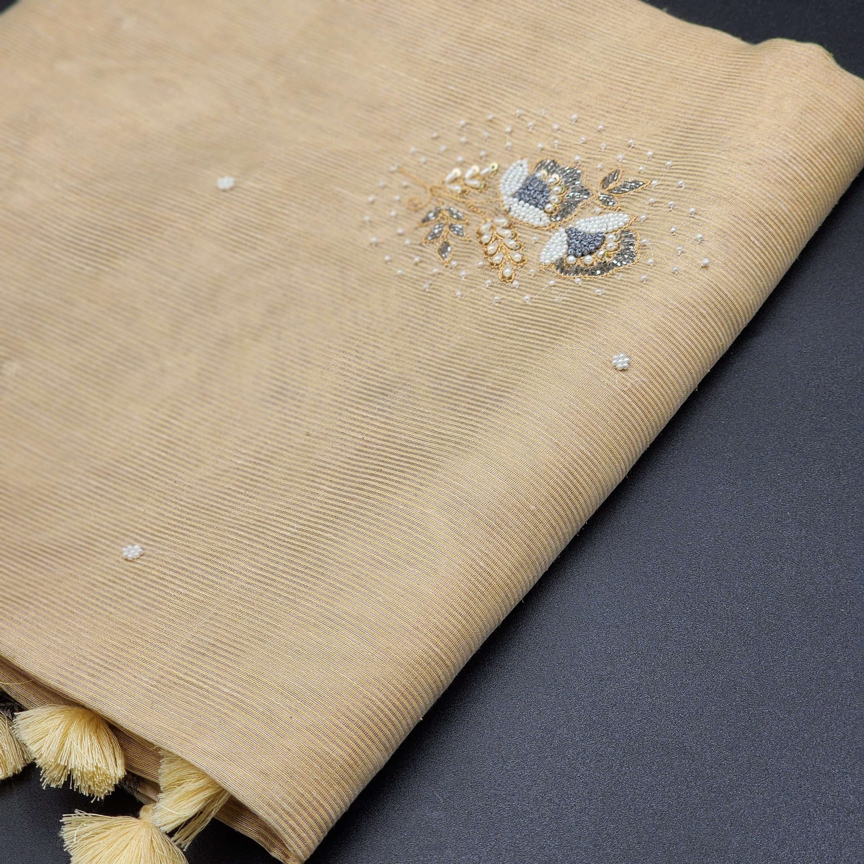 Tissue Saree with Antique Gold and silver toned -beads and stone floral design -1172 Eljoys Fashion