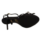Dolce & Gabbana Black Crystals Ankle Strap Heels Sandals Shoes